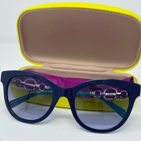 Emilio Pucci 💙 54mm Cat Eye Sunglasses SHINY BLUE/GRADIENT BLUE oversized retro - Picture 12 of 13